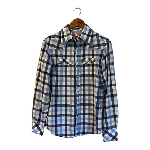 JACHS Plaid Snap Front Shirt Long Sleeve Size Men's Small 100% Cotton Western - Picture 1 of 5